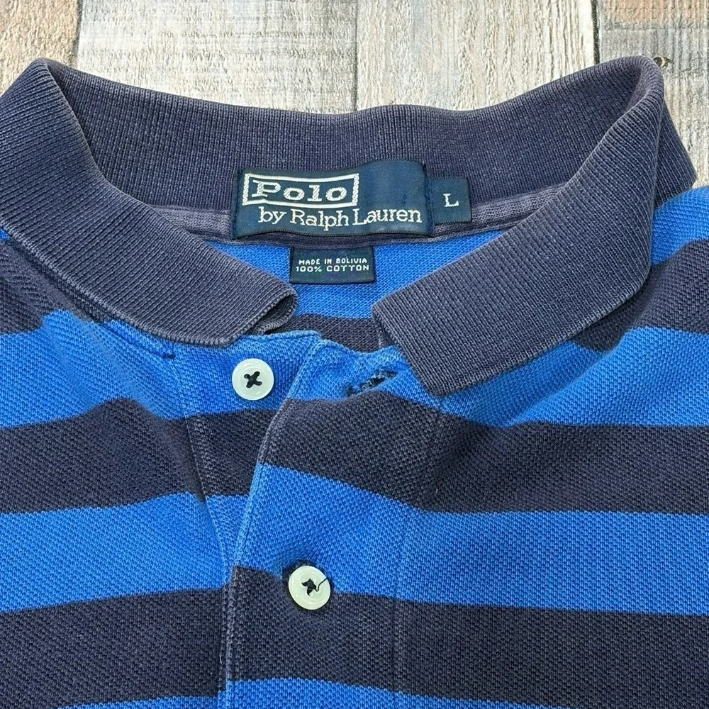 Vintage Polo Ralph Lauren Polo Shirt Men's Large Blue Striped Pony Logo Classic